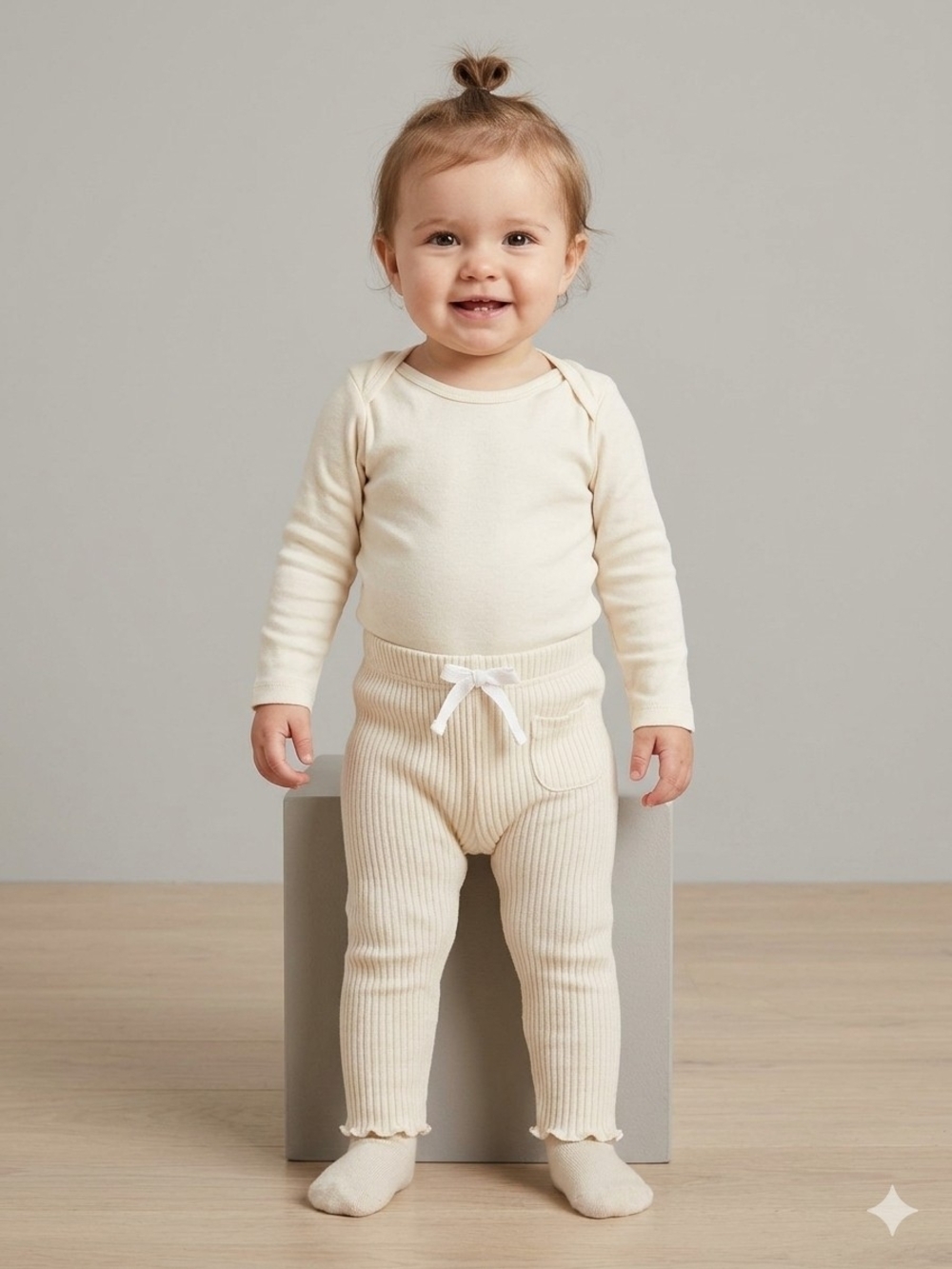 Zara Kids Ribbed Drawstring Leggings 9-12 Months Cream Ruffle Pants Infant - Picture 2 of 13
